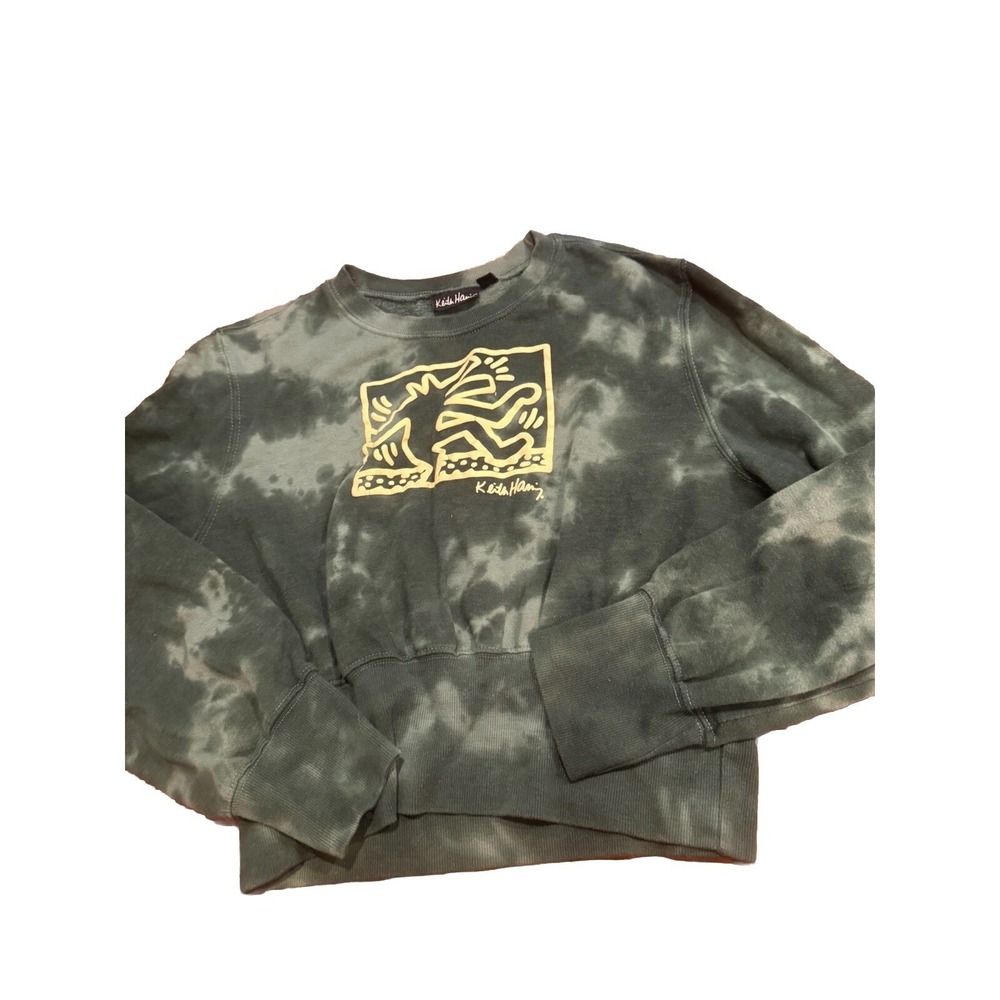 VTG Keith Haring Cropped Sweatshirt Womens Large XL Green Kokopelli Dog